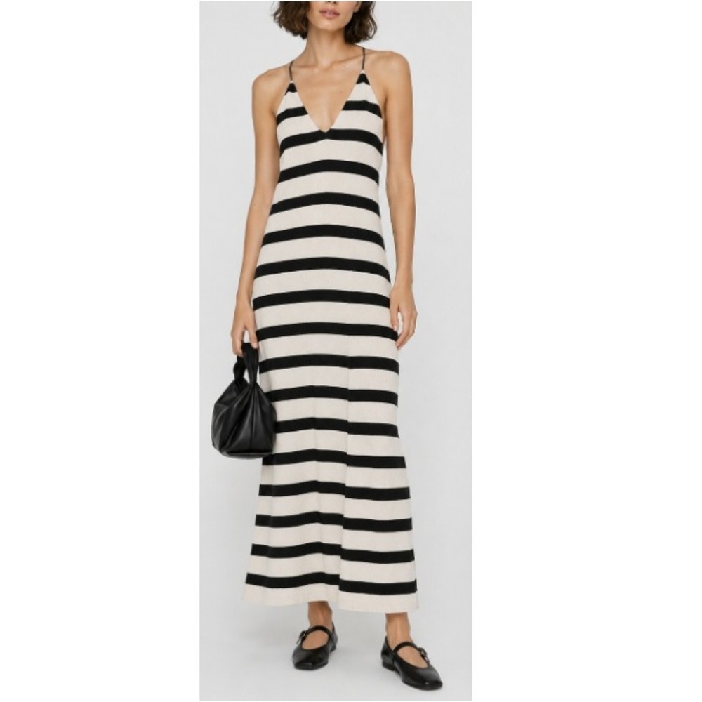 Easy Clothes Women's Beige‎ Striped Backless Maxi Dress Size S/M NWT